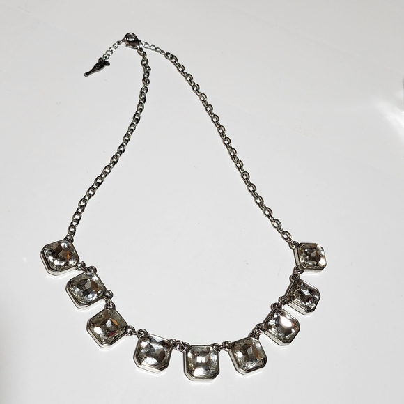 New Retro Glam Square-Cut Crystal Necklace-Silver - Picture 2 of 2